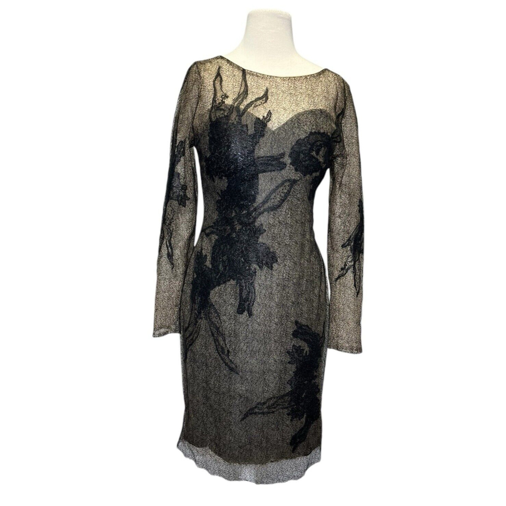 Rene Ruiz Lace Sheath Dress 10 Corset Black‎ Illusion Sheer Metallic $1,195